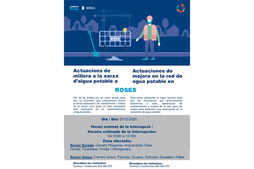 Tall de subminitrament d'aigua a Roses