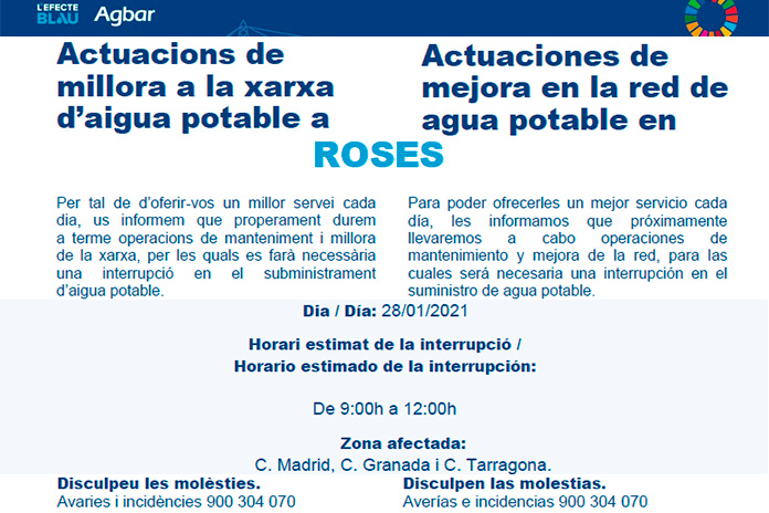 Tall de subministrament d’aigua potable a Roses